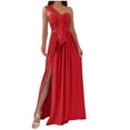 thumbnail image 2 of Wycnly Womens Dresses One Shoulder Sexy Slit Pleated Swing off Shoulder Party Maxi Dresses Fashion Plain V-Neck Sleeveless Long Summer Dress Red l, 2 of 6