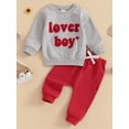 thumbnail image 4 of Jxzom Toddler Baby Boy Valentine's Day Outfit Lover Boy Embroidery Letter Sweatshirt Pullover Tops Jogger Pants Spring Clothes Set, 4 of 8