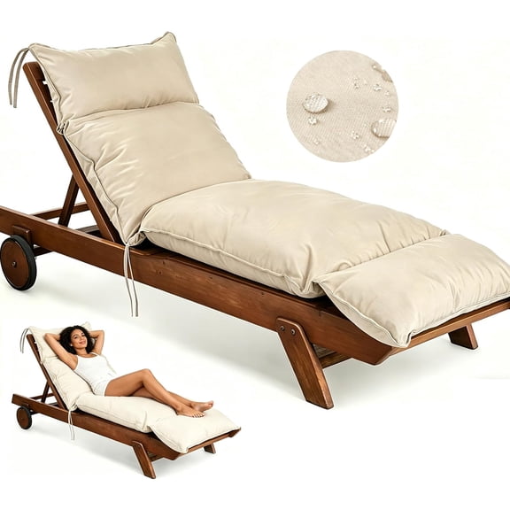 Outdoor Chaise Lounge Chair Cushion, Waterproof Non-Slip Patio Chaise Lounge Cushions for Outdoor Furniture, 72 x 21 x 5 Inches, Beige