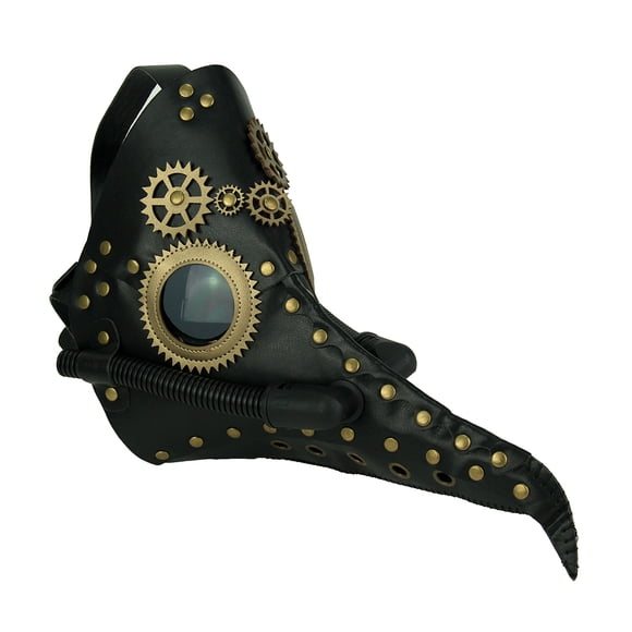 Masque d'Halloween Plague Doctor Clouté d'Engrenages Steampunk Noir et Or