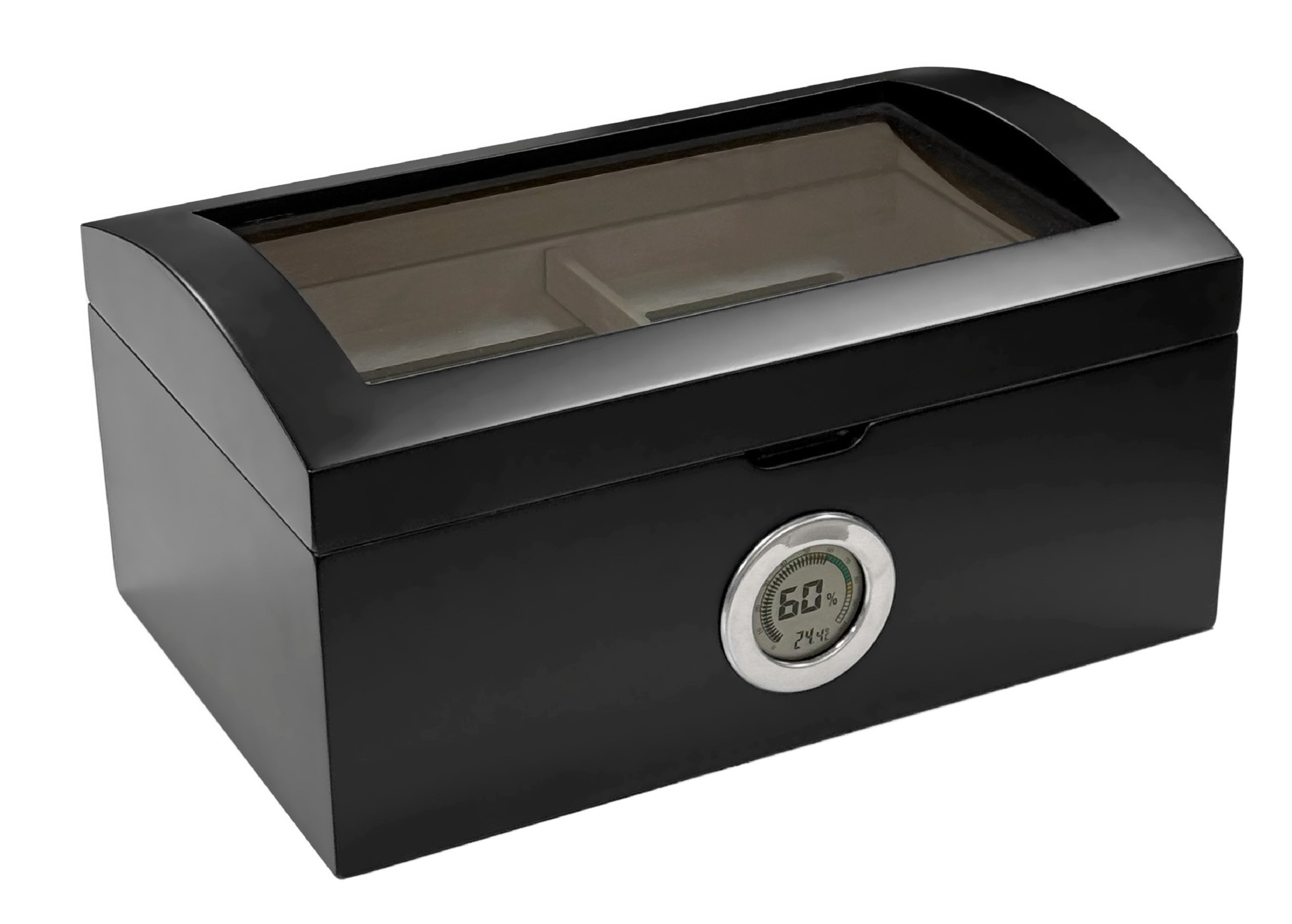 Portofino Dome Style Tinted Glass Cigar Humidor - Smooth Matte Black Finish - Capacity: 120