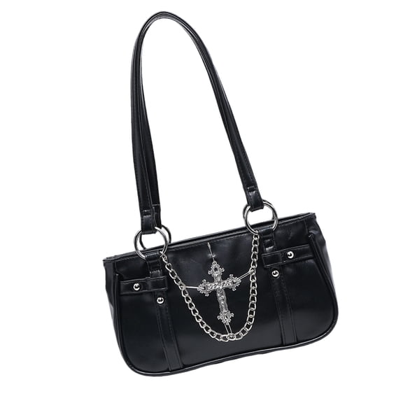 YIEMEEN PU Gothic Shoulder Bag With Metal Chain Design Underarm Bags Office Handbag Evening Purse For Fashion Enthusiasts
