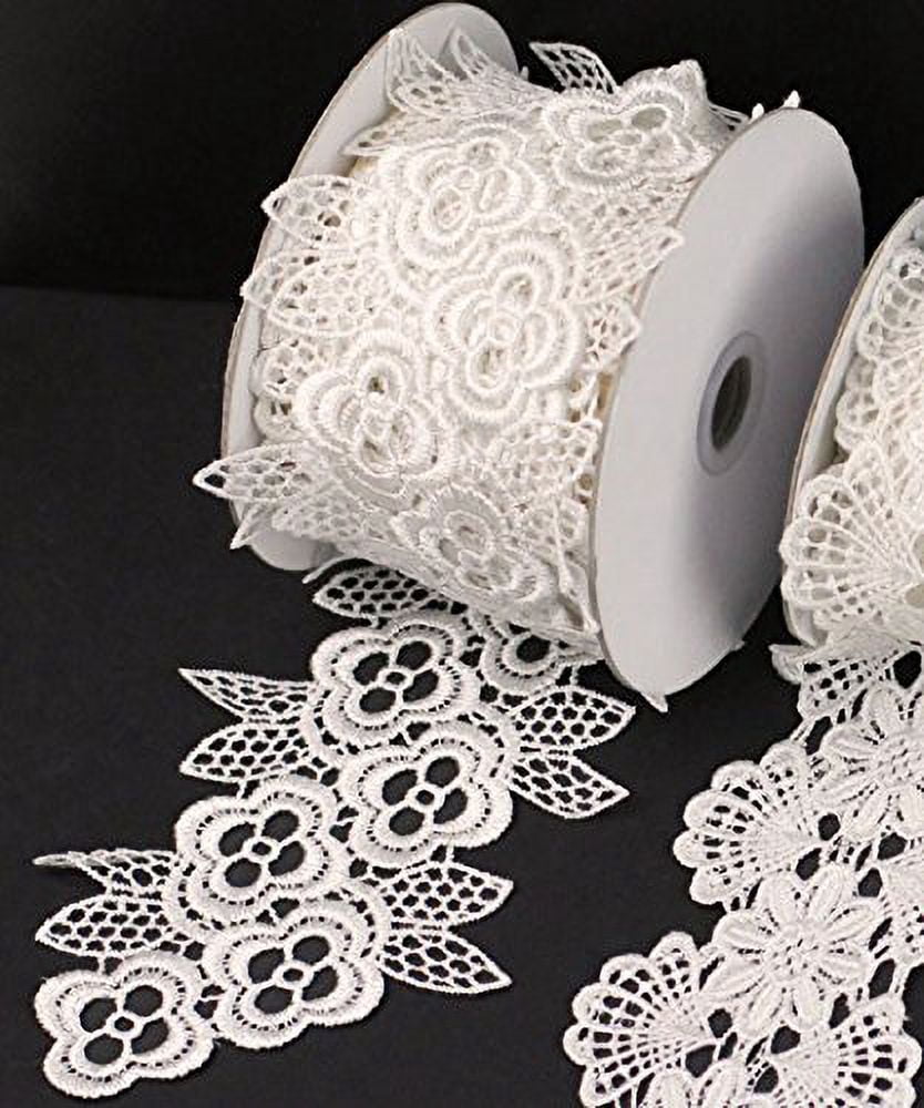 3" x 5 Yards Floral Lace Crochet Ribbon (Ivory)