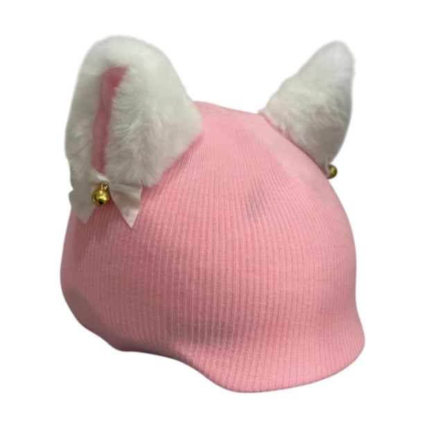 Funda para casco con orejas de gato, accesorios para casco, gorro de punto práctico y versátil, Blanco rosa