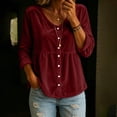 thumbnail image 2 of Long Sleeve Tops for Women Baeitkot V Neck Button Down Velvet Babydoll Shirt Loose Fit Tunic for Casual Fall Wardrobe Wine M, 2 of 8