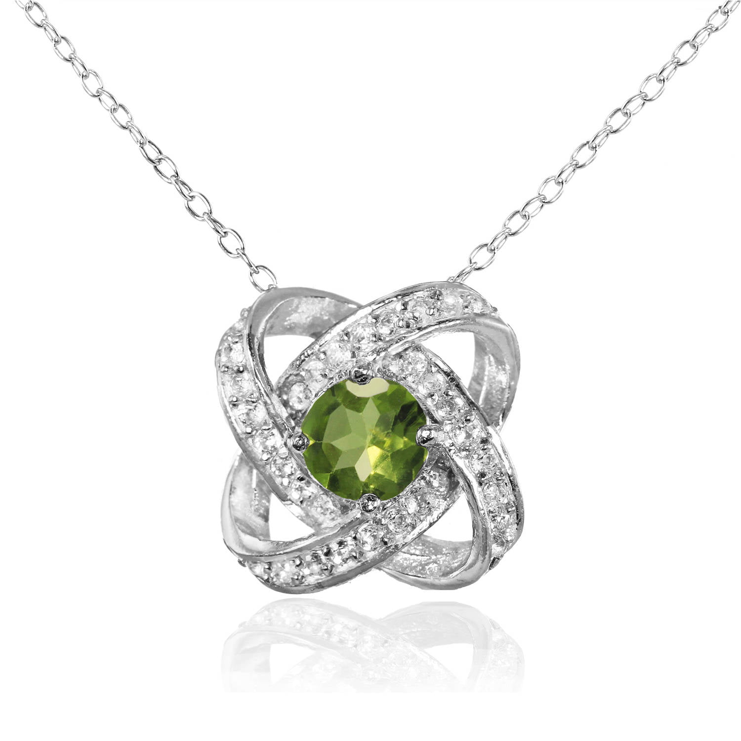 Sterling Silver Peridot and White Topaz Love Knot Necklace 