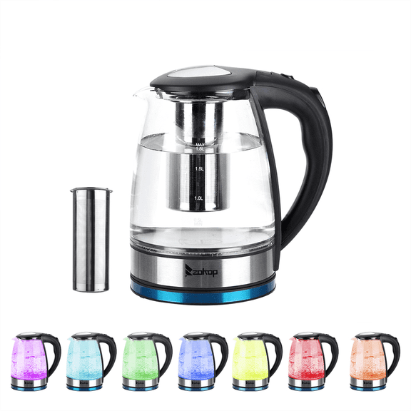 Tcbosik 1.8L Electric Kettle with LED Lights, 1200W Hot Water Boiler with Lid, Filter and 360° Rotation Base, BPA Free, Auto Shut Off, Boil-Dry and Overheat Protection, Black