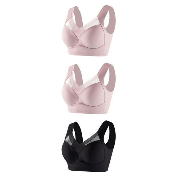3 Pack Seamless Wireless Bras for Women No Underwire Mesh Everyday Bra Comfortable Padded Plus Size Bra