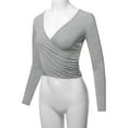 thumbnail image 5 of A2Y Women's Long Sleeve Deep V Neck Cross Wrap Crop Top T Shirts Heather Grey M, 5 of 6