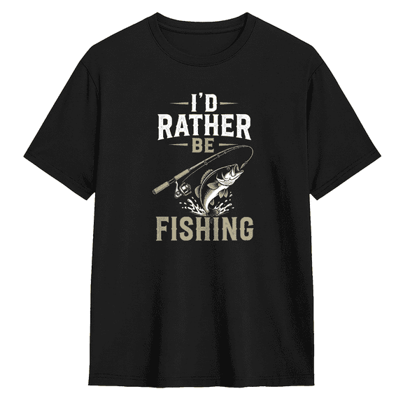 I'd Rather Be Fishing Retro Graphic Tee for Men, Humorous Fishing Cotton Short Sleeves T-Shirt