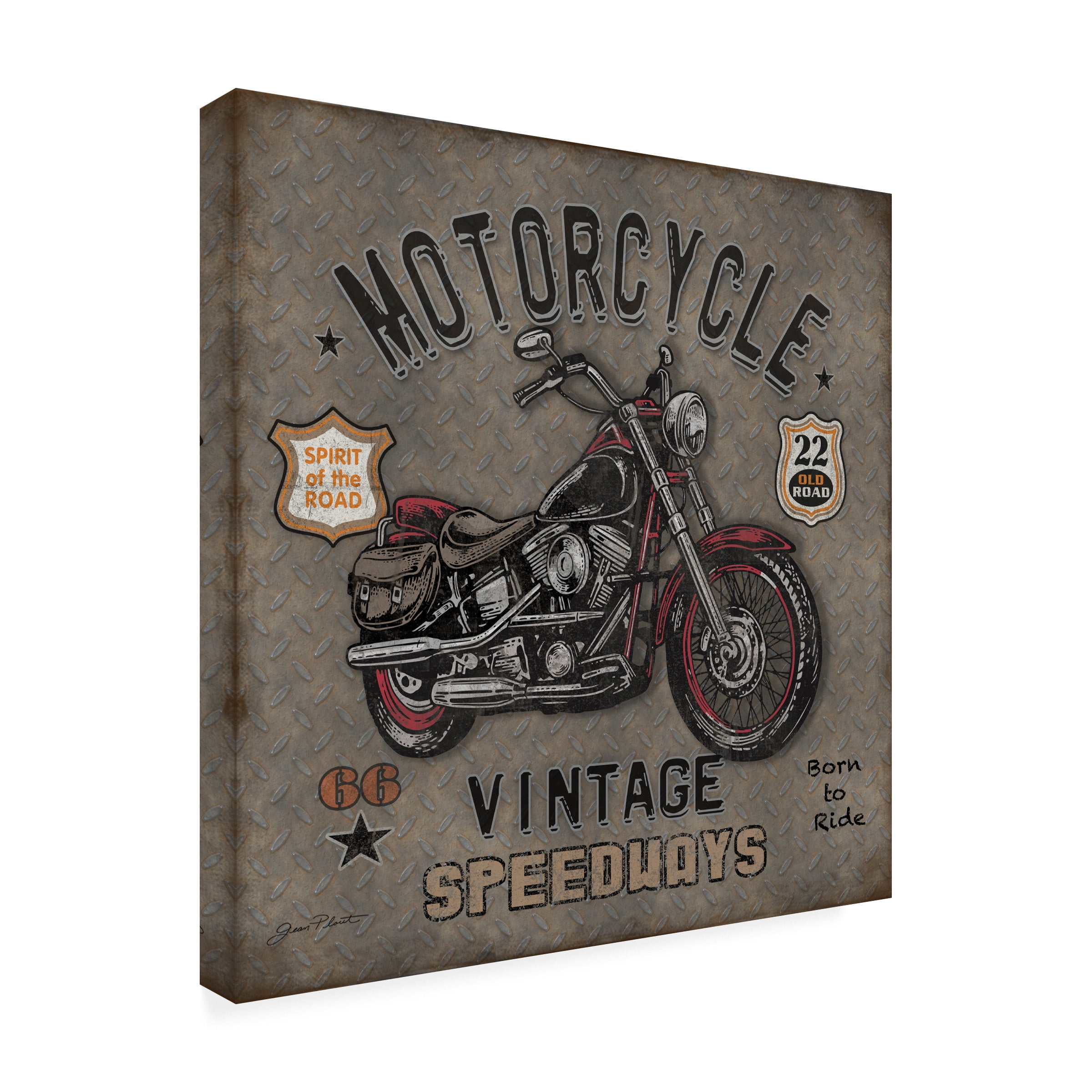 Jean Plout 'Motorcycle Speedway 1' Outdoor Canvas 35x35