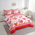 thumbnail image 3 of Feelyou Red Love Heart Bedding Comforter Set 7pcs, Cartoon Watercolor Art Queen Bedding Sets, Romantic Valentines Day Reversible Queen Sheet Sets, Luxury Bedroom Decor, 3 of 7