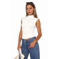 thumbnail image 2 of Sleeveless Crop Tops for Women Mock Neck Ruched Tank Tops Y2k Going Out Tops Solid Slim Fitted Shirts White L, 2 of 6