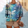 thumbnail image 2 of DDAPJ pyju 3/4 Sleeve Shirt for Women Plus Size Linen Tops Boho Floral Print Tshirt Oversized Casual Summer Blouse Tees Today's Sales Multicolor XXXL, 2 of 6