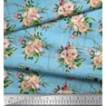 thumbnail image 2 of Soimoi Blue Cotton Cambric Fabric Leaves & Rose Floral Fabric Prints By Yard 42 Inch Wide, 2 of 3