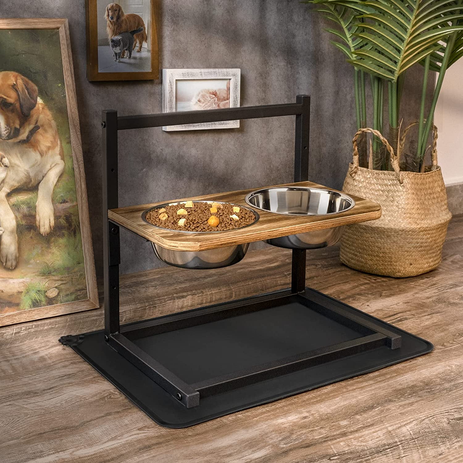 Siooko Elevated Dog Bowls for Large Dogs Wood Raised Dog Bowl
