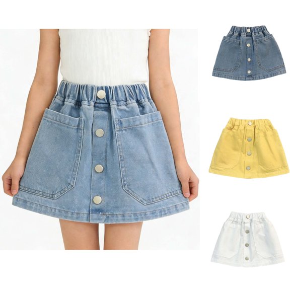 Bixock Toddler Girls Denim Skirt Elastic Waist Jeans Skirt A Line Loose Casual Skirt Soft Breathable Vacation Beach Active Wear Kid Clothes 1-9Years