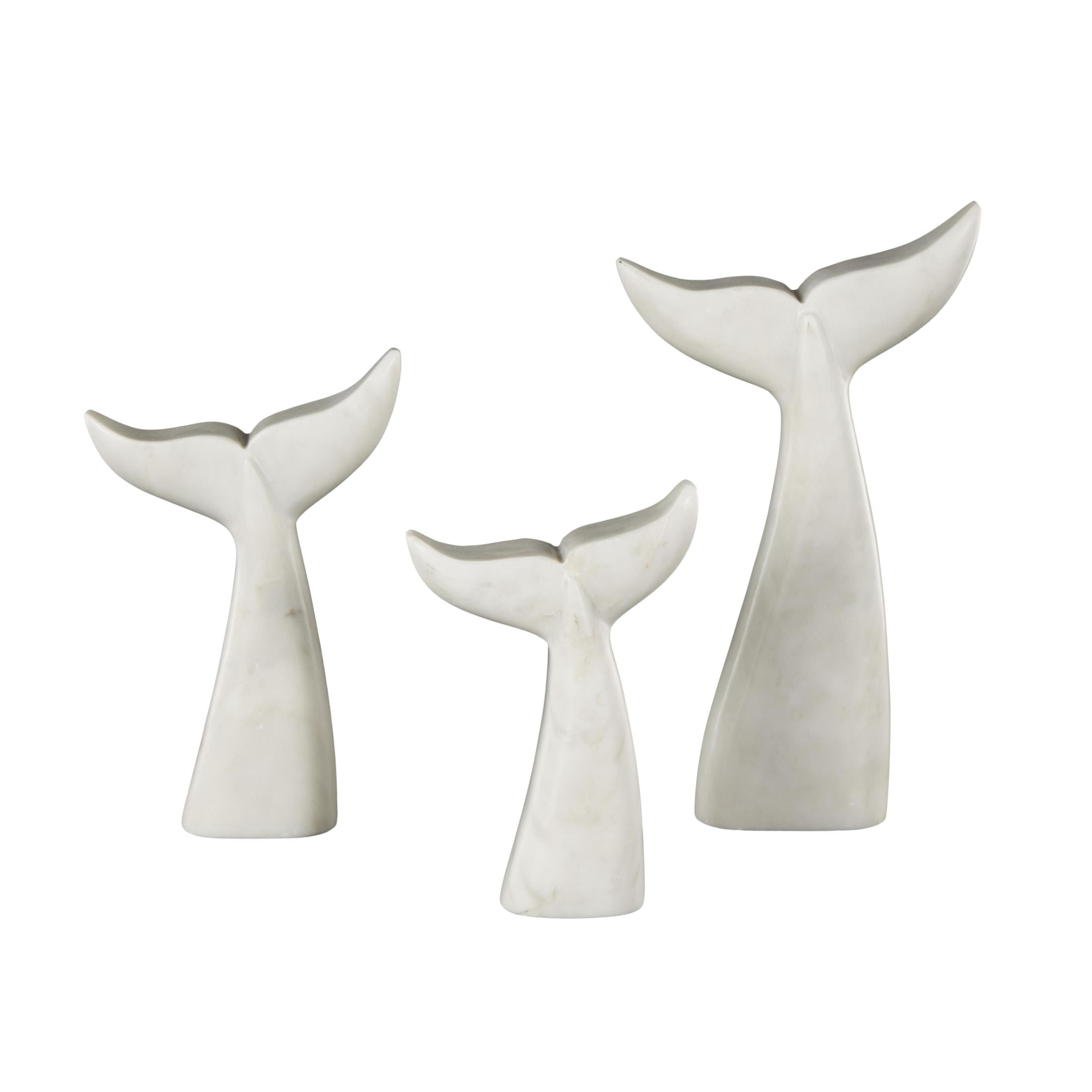 9", 7", 6"H White Marble Tail Whale Sculpture, by DecMode (3 Count)