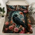 thumbnail image 2 of jejeloiu Black Raven Bird Queen Sheet Sets,Country Flower Flat Sheet,Vintage Pink Floral Queen Fitted Sheet For Child,Luxury Bedroom Decor,4 Pieces, 2 of 7
