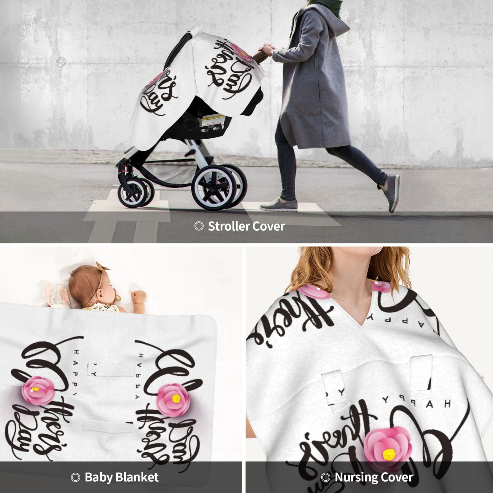 Car Seat Cover Baby - Happy Mother's Day (3) Breathable Infant Car Seat Cover for Baby Carseat, Lightweight Comfort Baby Essentials Must Haves Newborn Stuff for Girl Boy