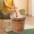 thumbnail image 3 of Solid Wood Footbath Bucket, Footbath Barrel with Massage Roller Foot Basin with Lid Foot Soaking Tub Brown for Home, 3 of 21