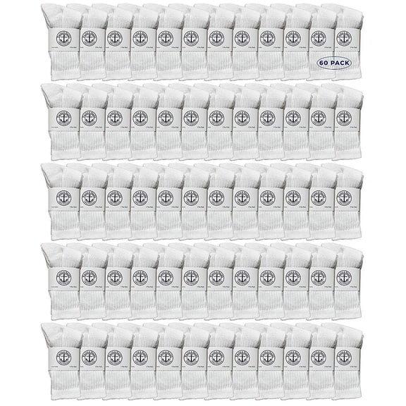 60 Pairs Of Yacht & Smith Wholesale Kids Crew Socks, Childrens Cotton Casual Crew Socks Size 4-6 (White)