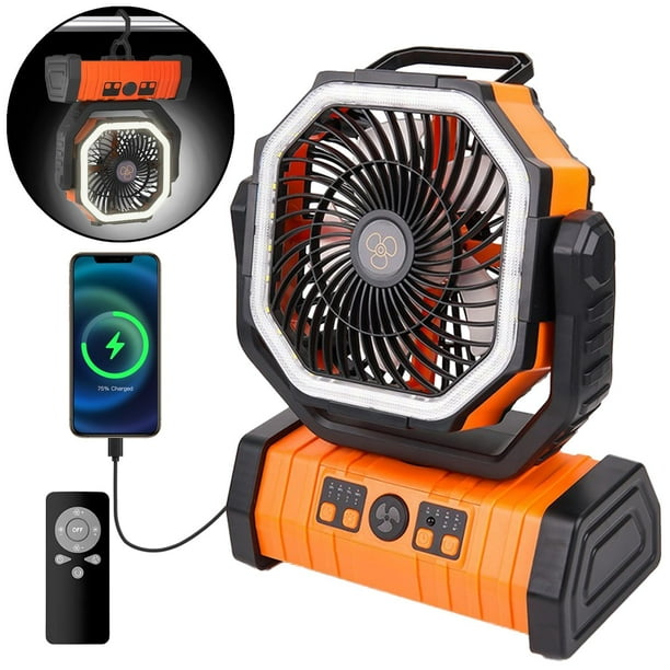 Ventilador recargable AISVELDY con batería de camping con luz LED de 20000 mAh
