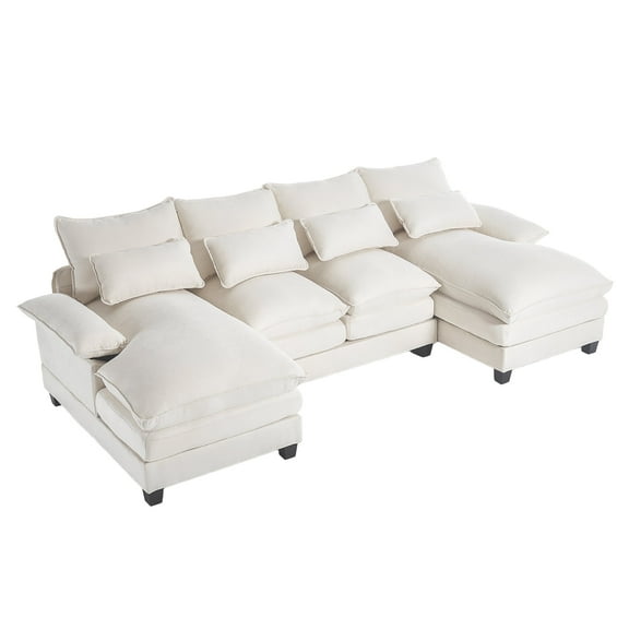 JOMEED Modern Chenille U Shaped Cloud Couch with Double Chaise for Living Room