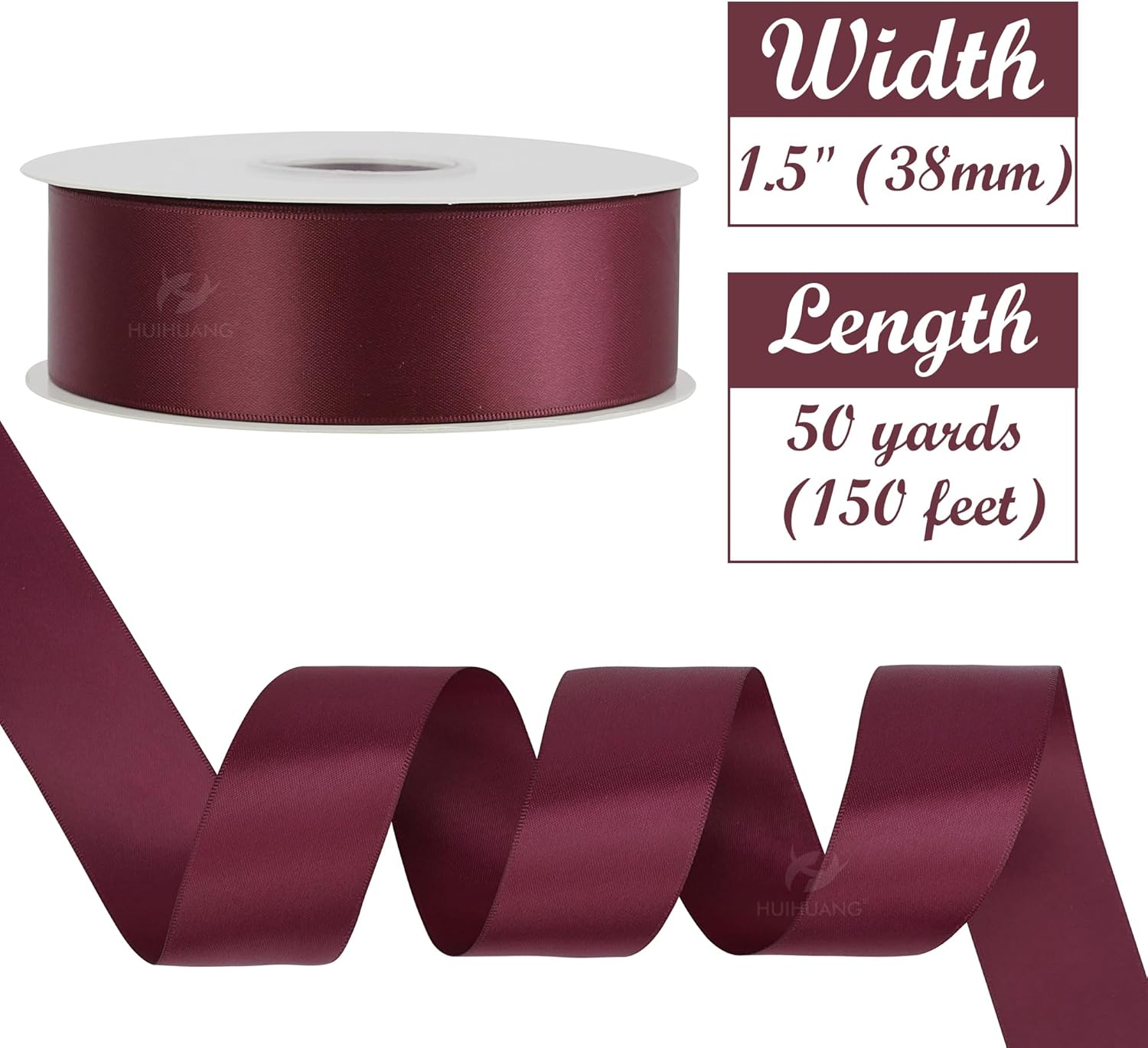 1-1/2 inch Double Face Satin Ribbon Maroon Ribbon Satin Wine Red Ribbons 50 Yards Roll for Gift Wrapping Bow Making Floral Bouquet Wedding Invitations Decor Party Favor Craft Supplies