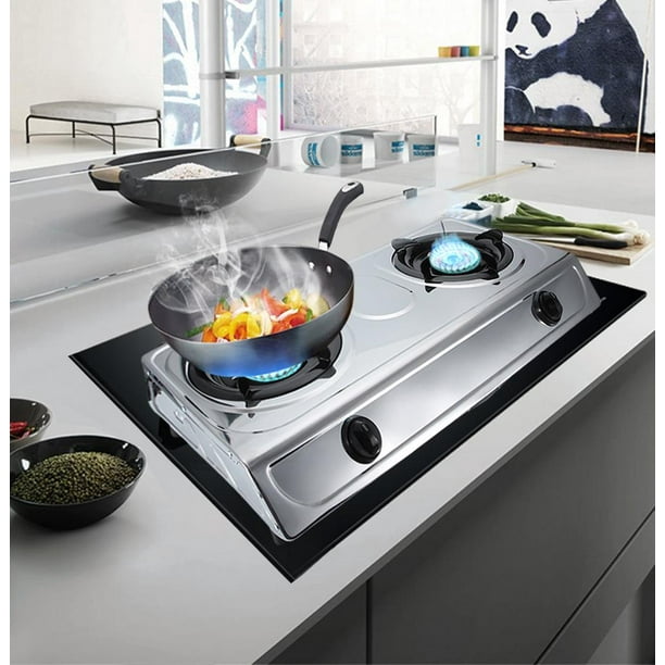 YLSHRF 1Pc Stainless Steel Double Burner Dual Gas Stove Home Kitchen