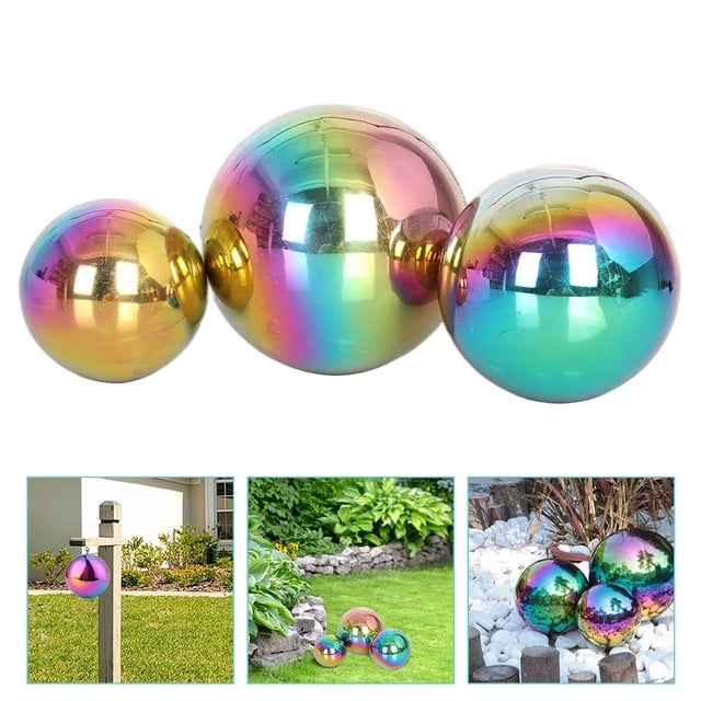 RENACLIPY 3 Pcs Boule de Regard en Métal Acier Inoxydable Décorative Multicolore pour Jardins