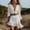 White, variant on Women‘s Boho Solid Color Lace-Trim Deep V-Neck Irregular Ruffled Hem Mini Dress(No belt included) White,S