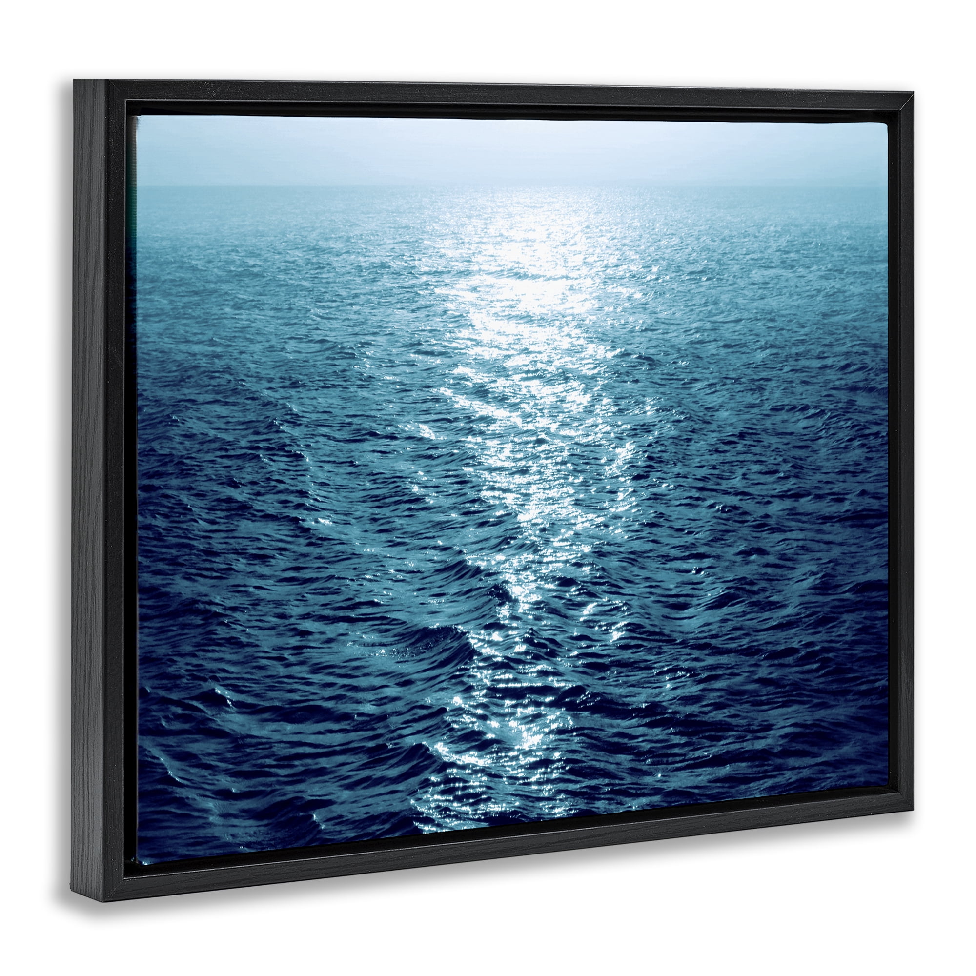 Stupell Industries Sun Reflected Ocean Ripples Landscape & Nature Photography Black Floater Framed Canvas Art Print Wall Art, 21 x 17