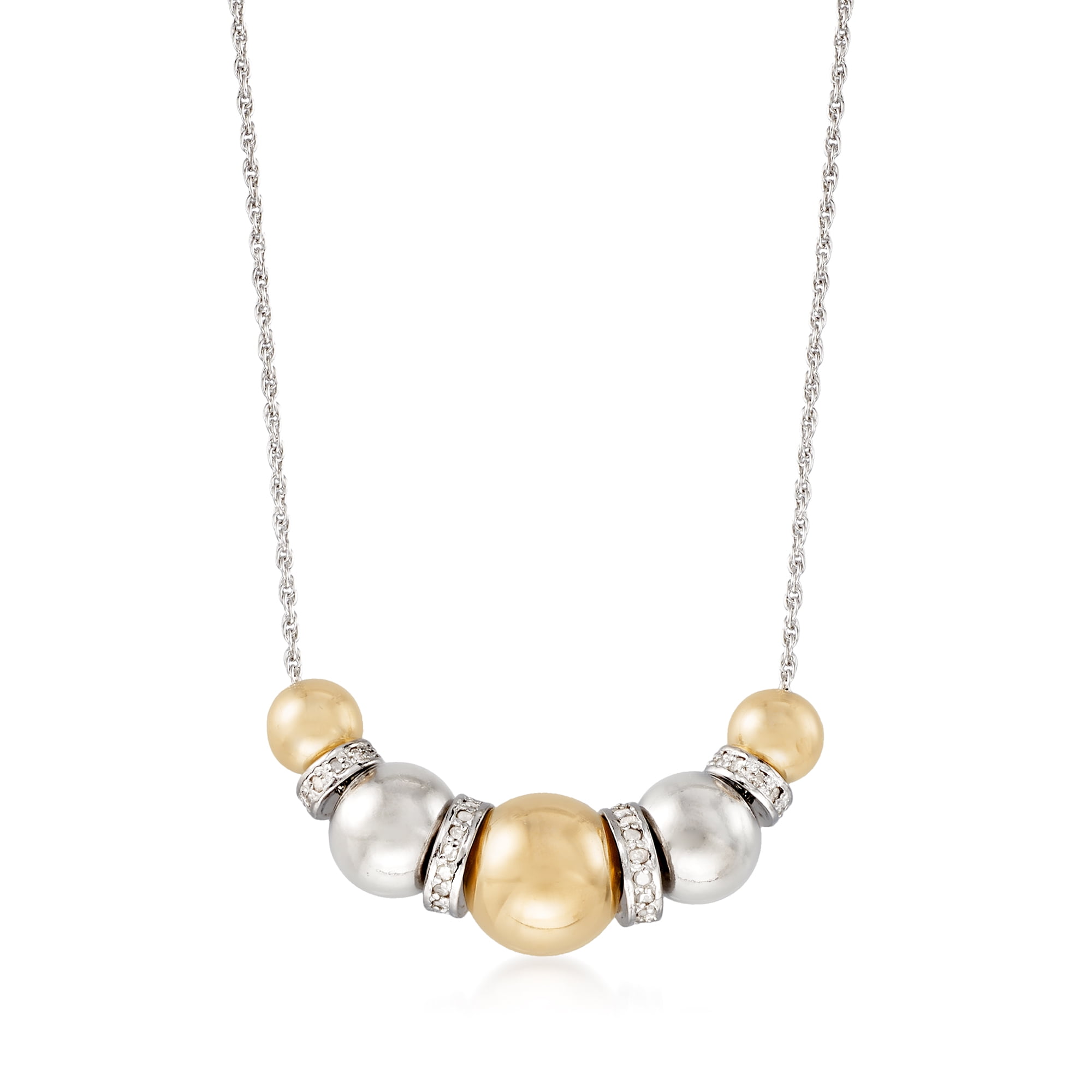 RossSimons RossSimons Sterling Silver and 14kt Yellow Gold Bead Necklace With .35 ct. t.w