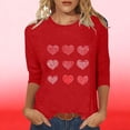 thumbnail image 4 of Tauxra T-Shirts Imprimés pour Femmes avec Manches 3/4, Hauts d'Été Décontractés Coupe Ample pour la Saint-Valentin, Blouses à Col Rond, 4 of 5