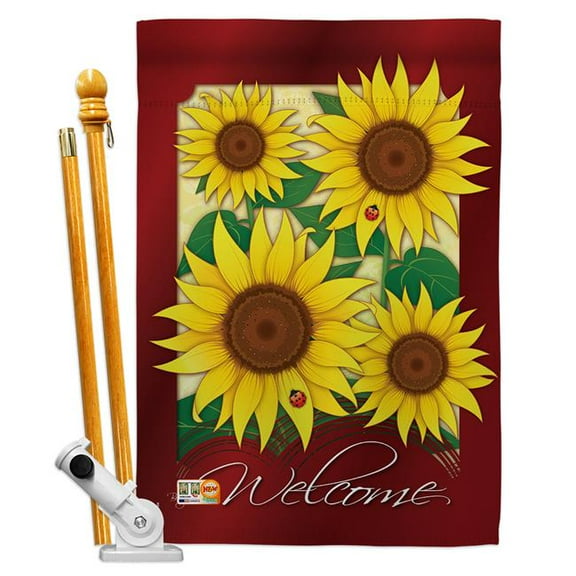 Breeze Decor BD-FL-HS-104067-IP-BO-D-US10-BD 28 x 40 in. Welcome Sunflowers Spring Floral Impressions Decorative Vertical Double Sided House Flag Set with Pole Bracket & Hardware