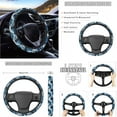 thumbnail image 3 of Yuyamidu 14 Piece Blue Marble Print Car Seat Cover Set with Steering Wheel Cover Seat Belt Strap Cover Garbage Bin Armrest Cover Rearview Mirror Cover Coaster Gear Shift Knob Cover Set Fit SUV Sedan, 3 of 7