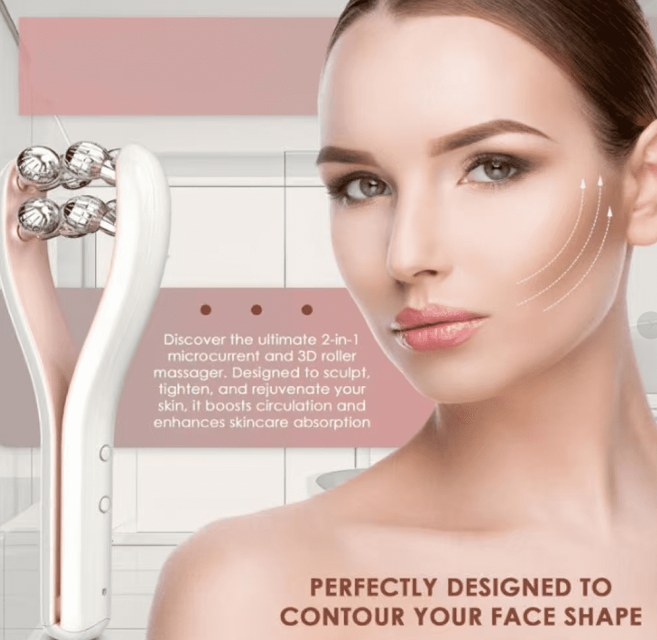 Micro current facial massager with 3D roller, 3 intensity levels, USB-C rechargeable, facial and neck lifting and toning tools, gentle shaping and skincare absorption