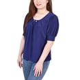 thumbnail image 2 of NY Collection Womens Balloon Sleeve Knit Blouse, Blue, Petite, PM, 2 of 4