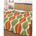 thumbnail image 3 of Quilts Twin Size, Orange Green Geometric Soft Comforter Bedding Set for Bed, Abstract Moire Modern Vintage Lightweight Quilted Bedspread with Pillow Cover(2 Pieces) for All Season, 68x86 Inch, 3 of 6