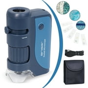 Pocket Microscope LED Lighted Handheld Microscope W/ 5 Slides Specimens Mini Microscope for Kids Students Adults Microbiological Observation Lab Study, Educational Science Kit