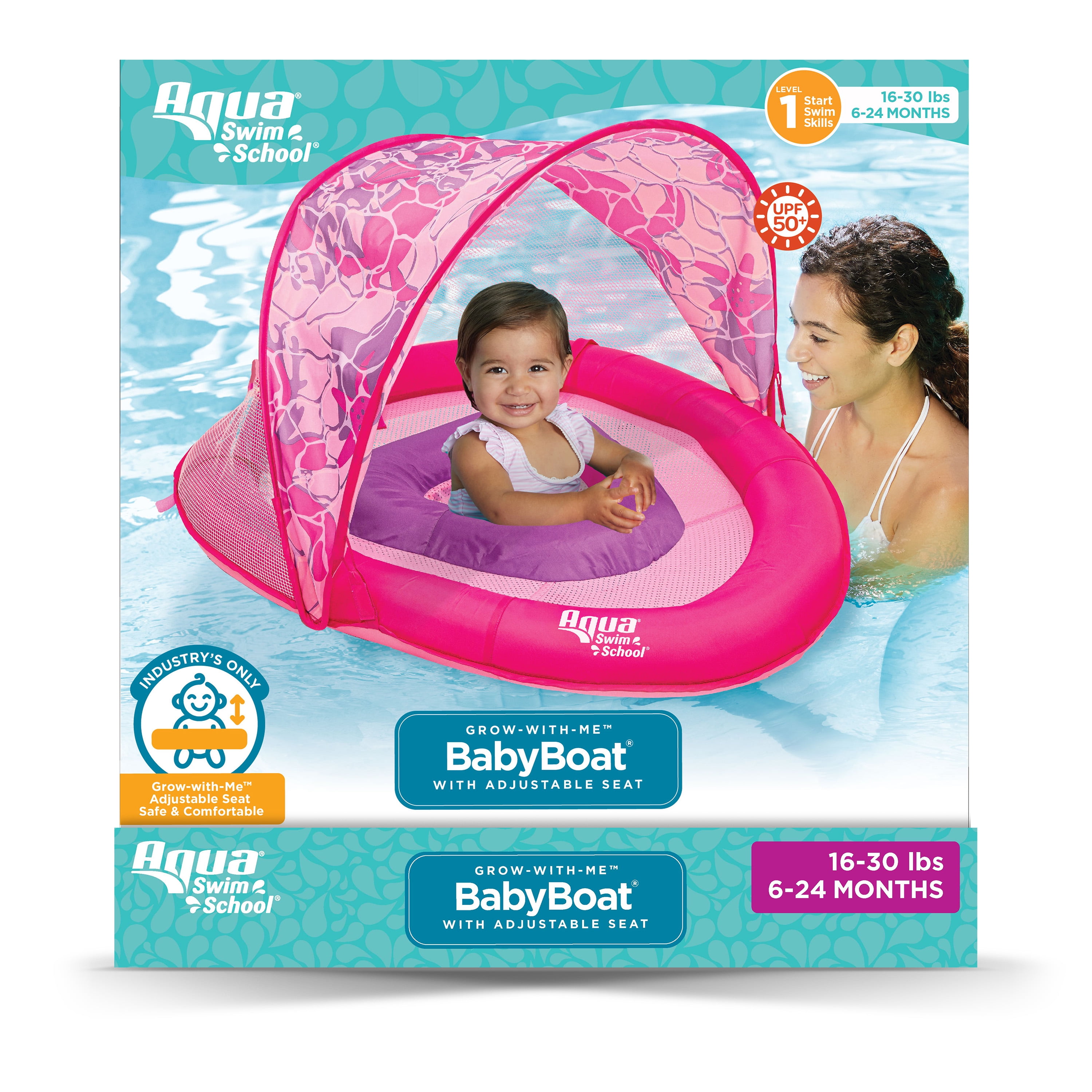 (2 pack) Aqua SwimSchool Grow-with-Me BabyBoat Pool Float for Infants 6-24 Months, Pink Turtle