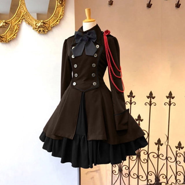 DPTALR Robe Princesse Vintage Gothique à Col de Cour Patchwork pour Femmes