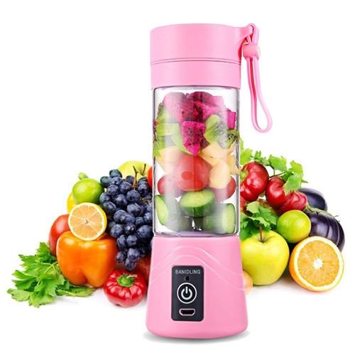 Mini licuadora para batidos, exprimidor eléctrico, mini licuadora portátil para frutas, licuadora multifuncional para batidos y malteadas, 350 ml para deportes y viajes (rosa)