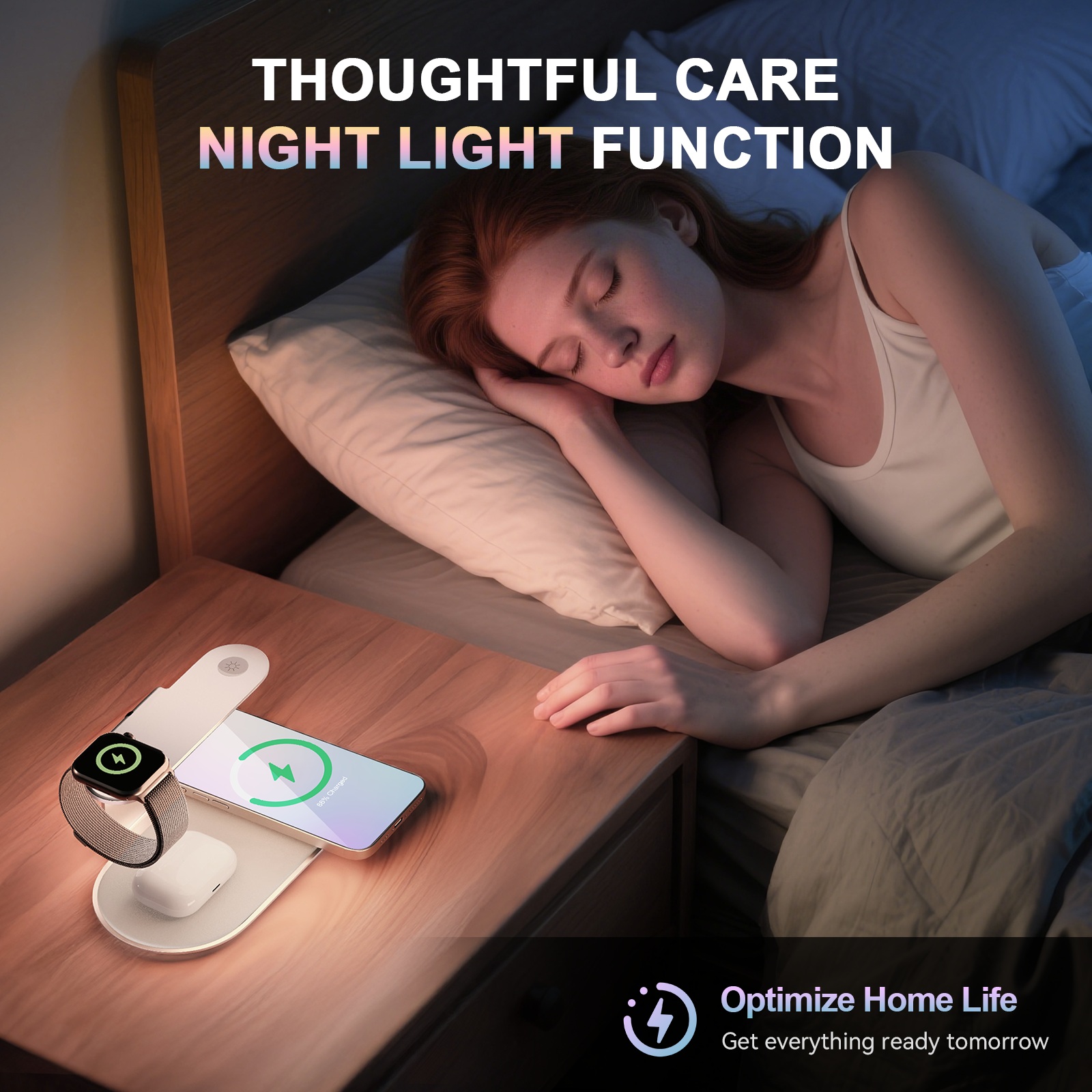 4 in 1 Charging Station,MagSafe Wireless Charger with Three Level soft Night Light 15W Max Fast Charging for iPhone 17 16 15 14 13 12,for iWatch Series for AirPods,USB-C Charger Included,White