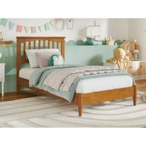 Twin Wood Platform Bed - Low Profile Solid Wood Bed Frame - Light Toffee Finish