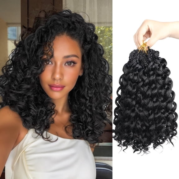 8 Packs 12 inch GoGo Curl Crochet Hair Pre Looped, Pre Twisted Short Curly Crochet Hair for Black Women, Ocean Deep Water Wave Beach Braiding Hair (1B)