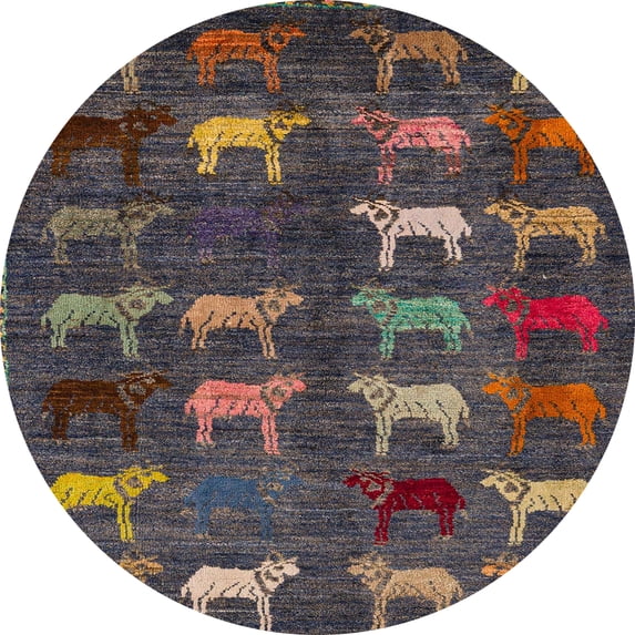 Ahgly Company Indoor Round Abstract Old Burgundy Brown Area Rugs, 3' Round