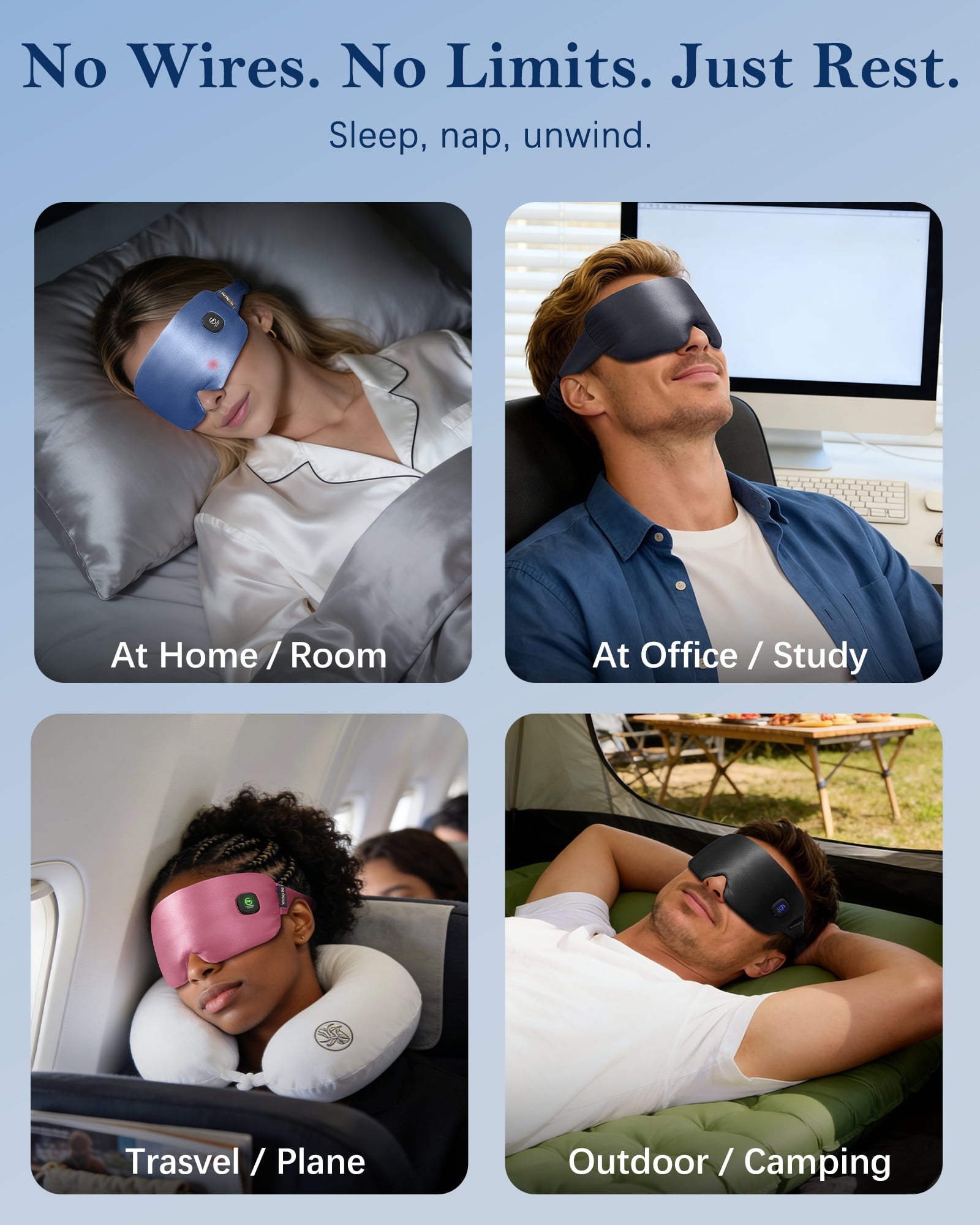 FACEMOON Cordless Silk Warm Eye Mask for Dry Eyes Comfort Moist Heat Sleep Relaxation Essential Blue