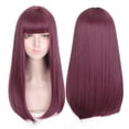 thumbnail image 2 of Long Silky Straight Hair Synthetic Wig with Bangs, Burgundy Wigs with Bangs, Natural Looking Heat Resistant Synthetic Wig for Daily Party Cosplay, 2 of 6